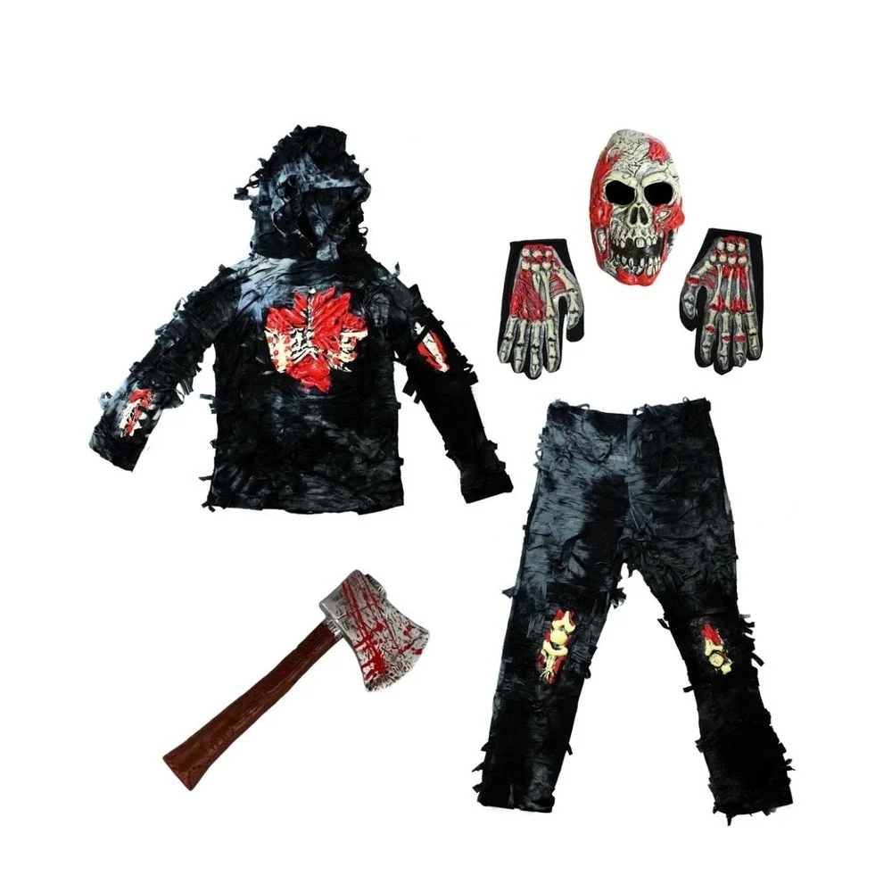 Spooktacular Creations Kids Zombie Costume Medium 8-10 Mask Axe Gloves 5pc Set